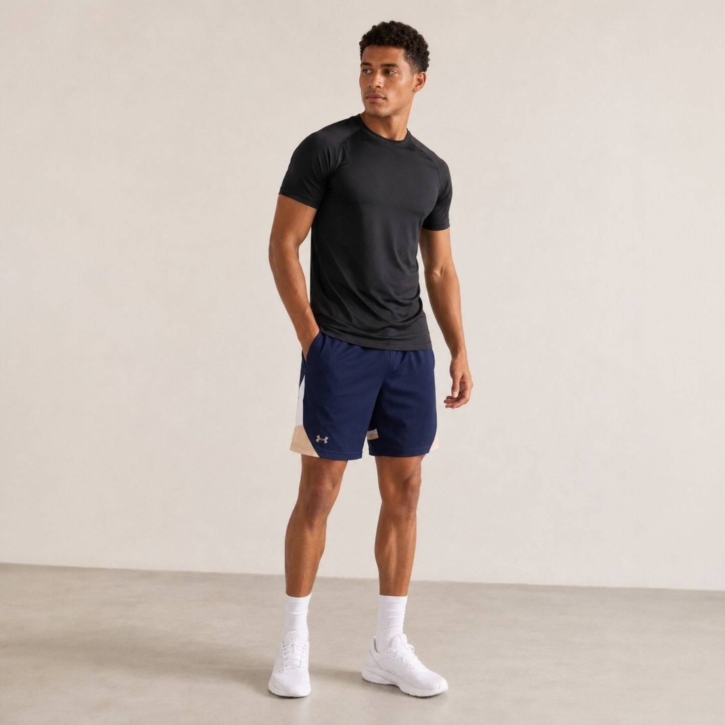 Under Armour Basketball Shorts Navy Blau Beige Weiß Herren L Loose Fit Sporthose