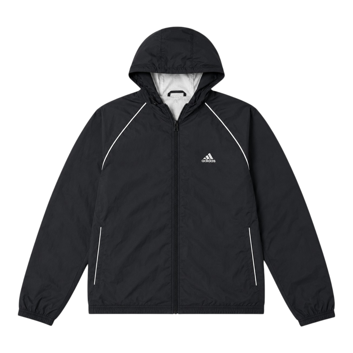 adidas Lightweight Windbreaker Jacke mit Kapuze Schwarz Weiß – Größe S