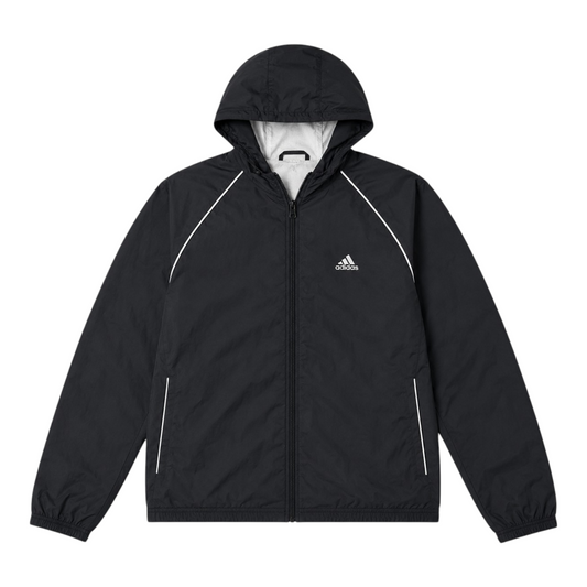 adidas Lightweight Windbreaker Jacke mit Kapuze Schwarz Weiß – Größe S