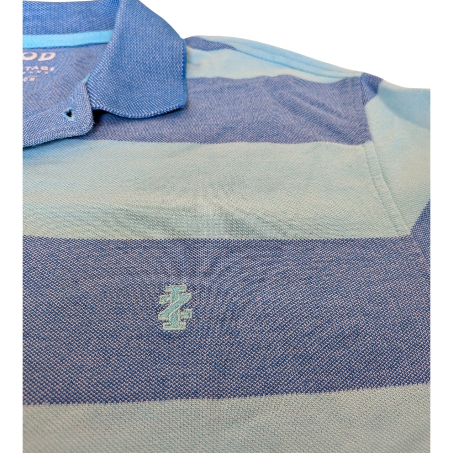 IZOD Advantage Performance Polo Shirt Blau/Türkis Gestreift Gr. M Logo Stickerei