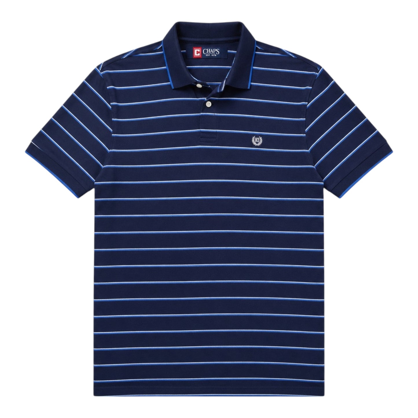 CHAPS Poloshirt Herren Gr. M Navy Blau Gestreift 100% Baumwolle Logo Preppy