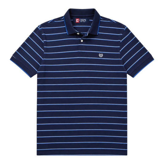 CHAPS Poloshirt Herren Gr. M Navy Blau Gestreift 100% Baumwolle Logo Preppy
