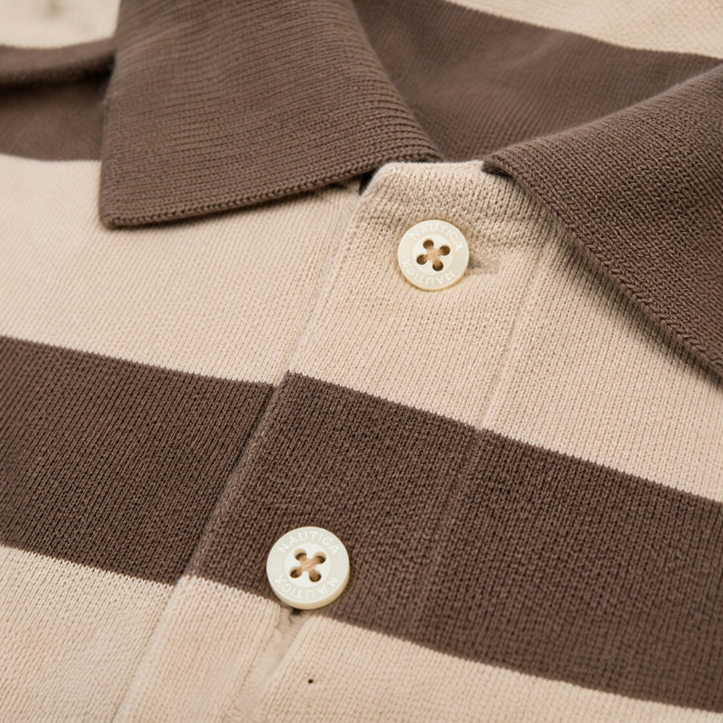Nautica Vintage Polo Shirt XL Braun Beige Streifen – Logo, geprägte Knöpfe