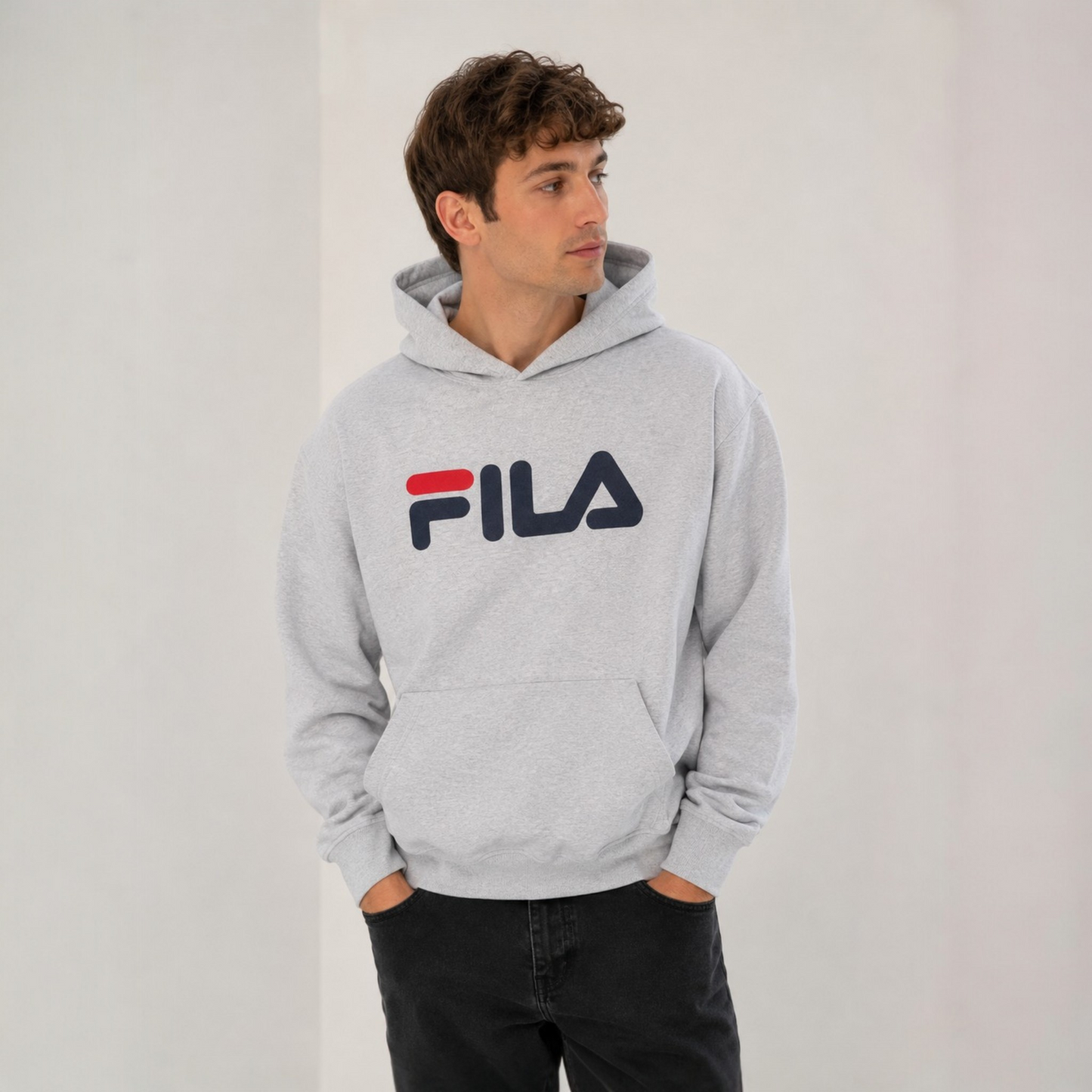 Vintage FILA Hoodie Grau Big Logo – Gr. M – 90s/Y2K
