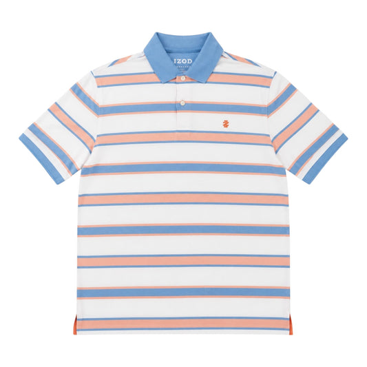 IZOD Advantage Performance Polo Shirt gestreift Weiß Blau Orange Herren Gr. M