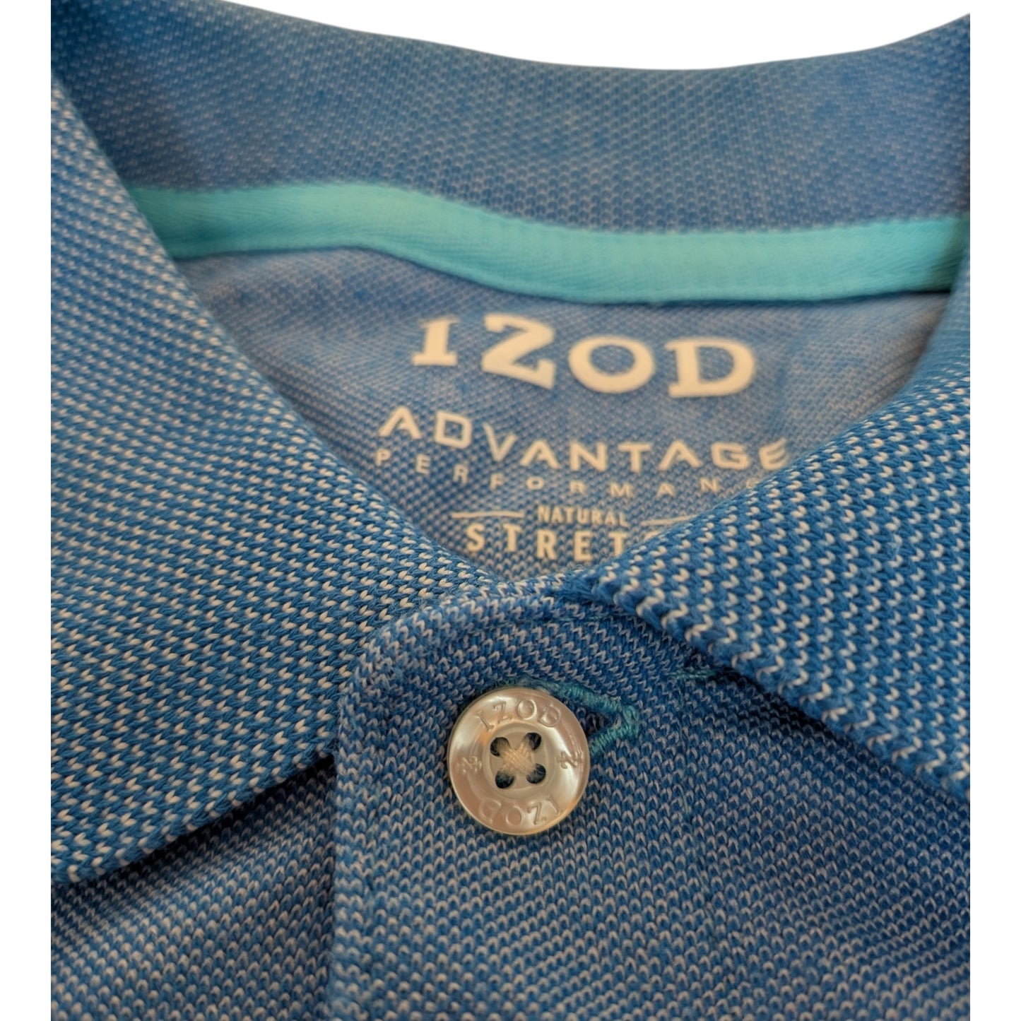 IZOD Advantage Performance Polo Shirt Blau/Türkis Gestreift Gr. M Logo Stickerei