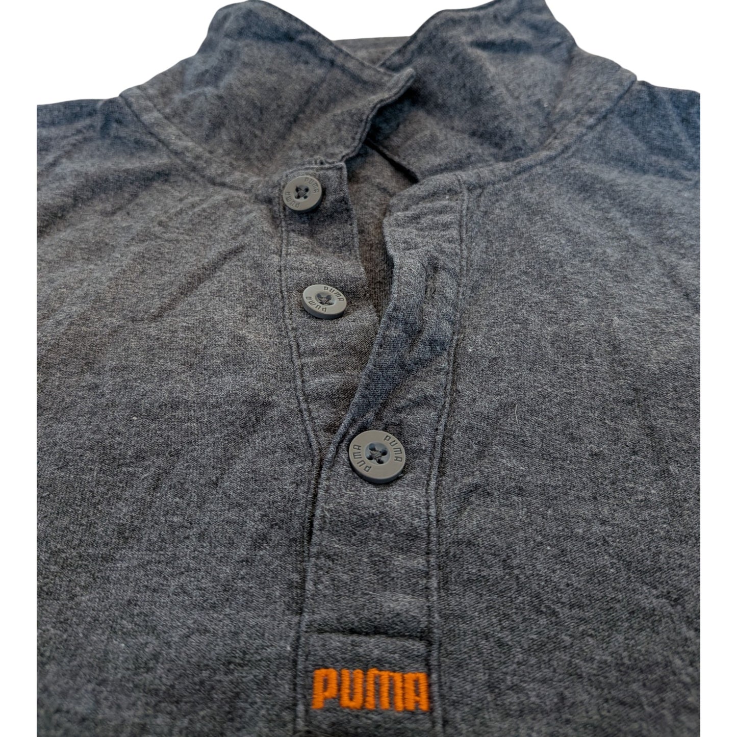 Puma Polo Shirt Grau Meliert Orange Logo Print Baumwolle Gr. S 44/46
