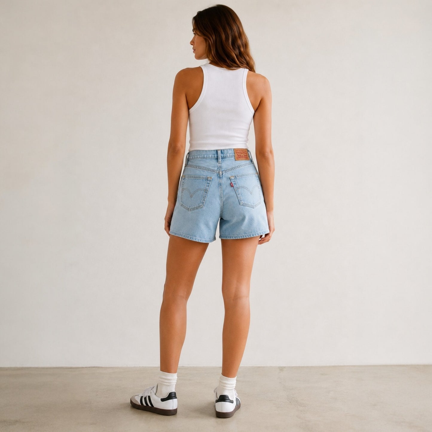 Levi’s Ribcage Straight Denim Shorts W28 Hellblau High Waist Damen