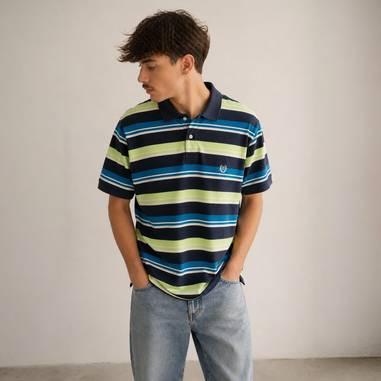 Chaps Ralph Lauren Polo Shirt Streifen Blau Grün XL Vintage