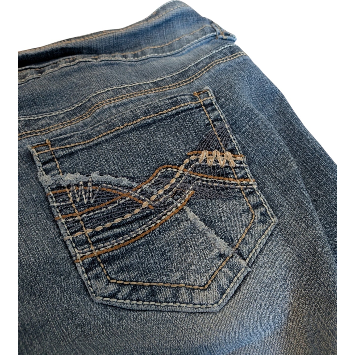 WallFlower Bootcut Stretch Jeans Damen Blau Gr. W33 / DE 42 Used Look