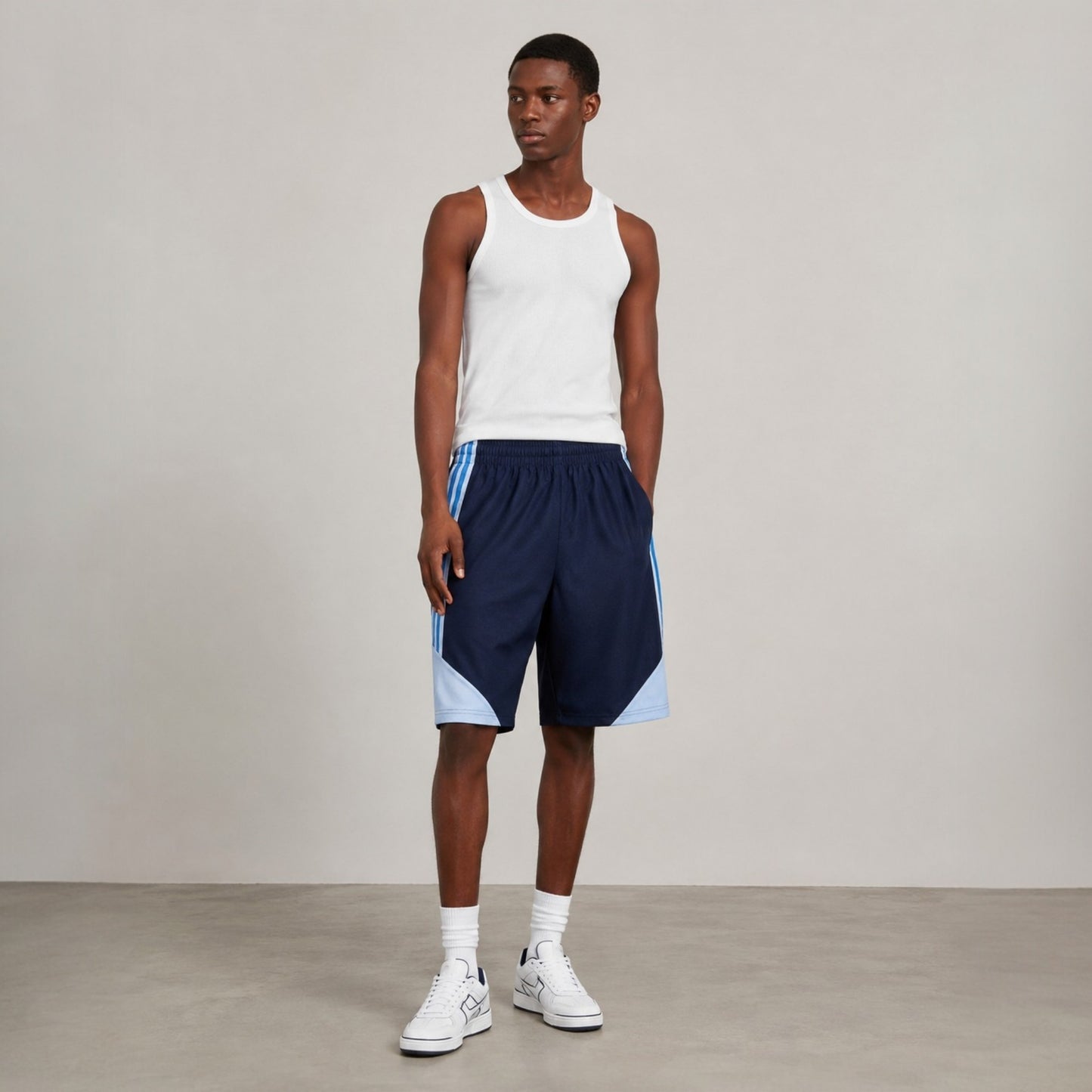Adidas Basketball Shorts Navy Blau Hellblau Gr. L 14/16 Youth Vintage