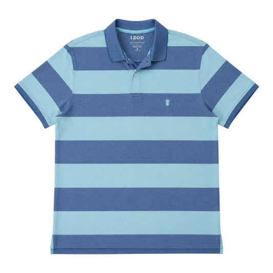 IZOD Advantage Performance Polo Shirt Blau/Türkis Gestreift Gr. M Logo Stickerei