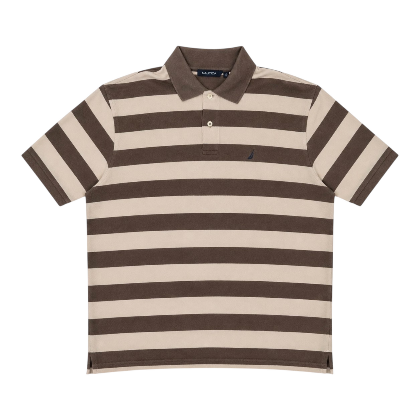 Nautica Vintage Polo Shirt XL Braun Beige Streifen – Logo, geprägte Knöpfe