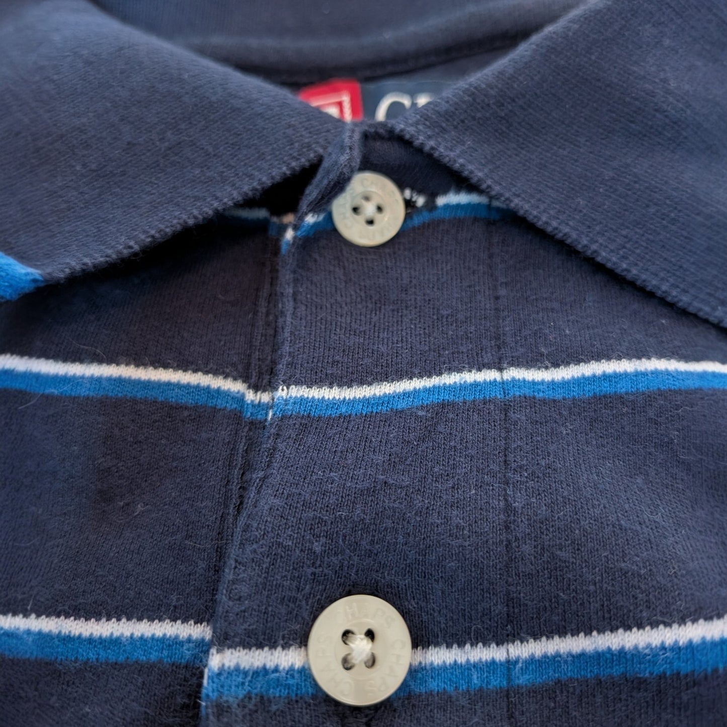 CHAPS Poloshirt Herren Gr. M Navy Blau Gestreift 100% Baumwolle Logo Preppy