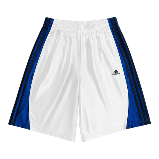 Adidas Basketball Shorts Weiß Blau 3 Streifen – Locker Fit, Vintage Style, Größe L