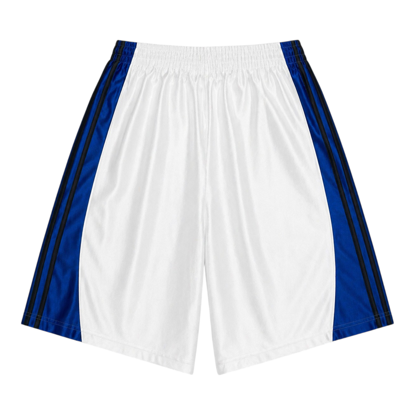 Adidas Basketball Shorts Weiß Blau 3 Streifen – Locker Fit, Vintage Style, Größe L