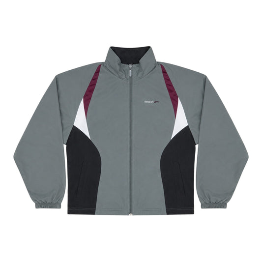 Vintage Reebok Windbreaker Jacke Grau Schwarz Burgundy Größe L (fällt eher M) Y2K Lightweight