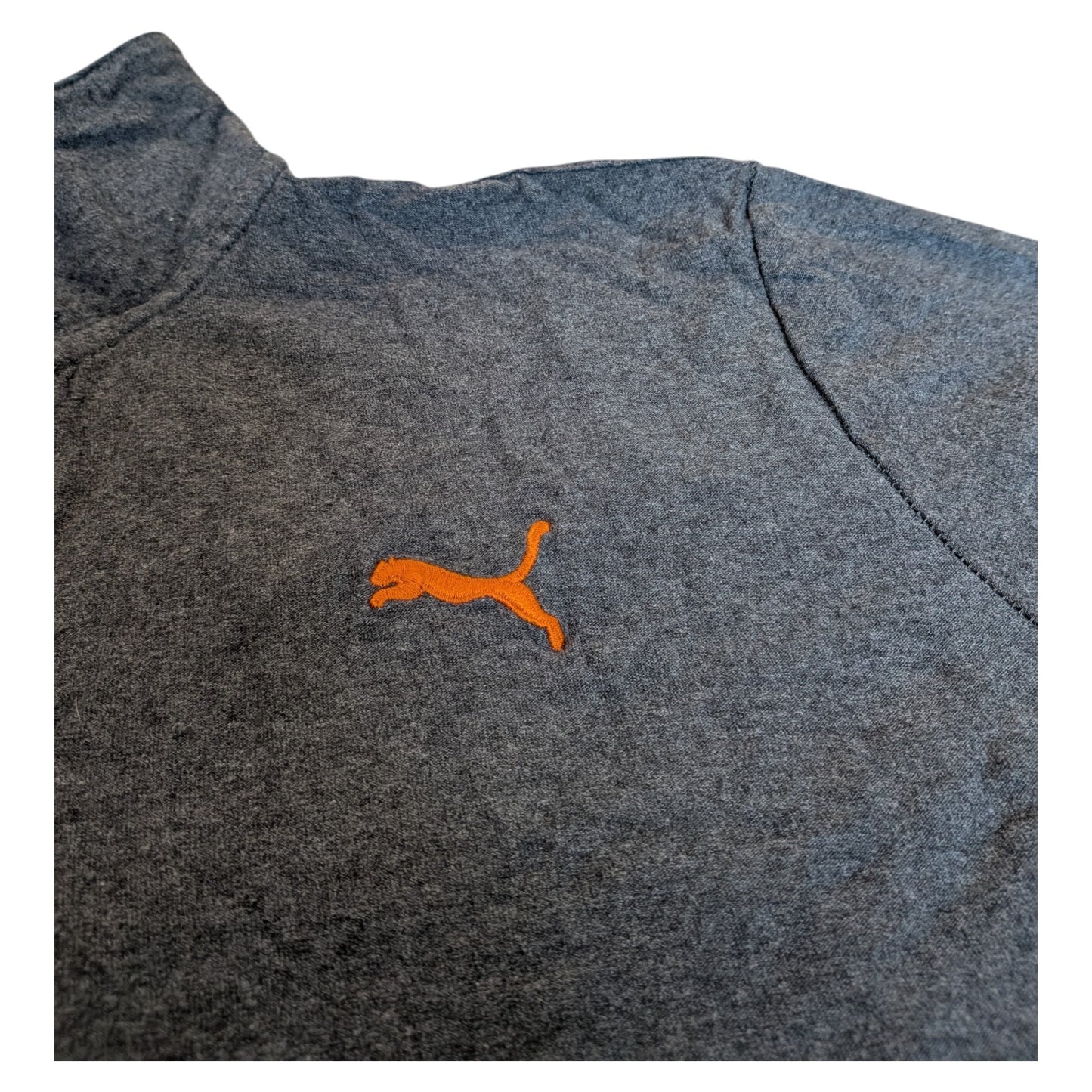 Puma Polo Shirt Grau Meliert Orange Logo Print Baumwolle Gr. S 44/46