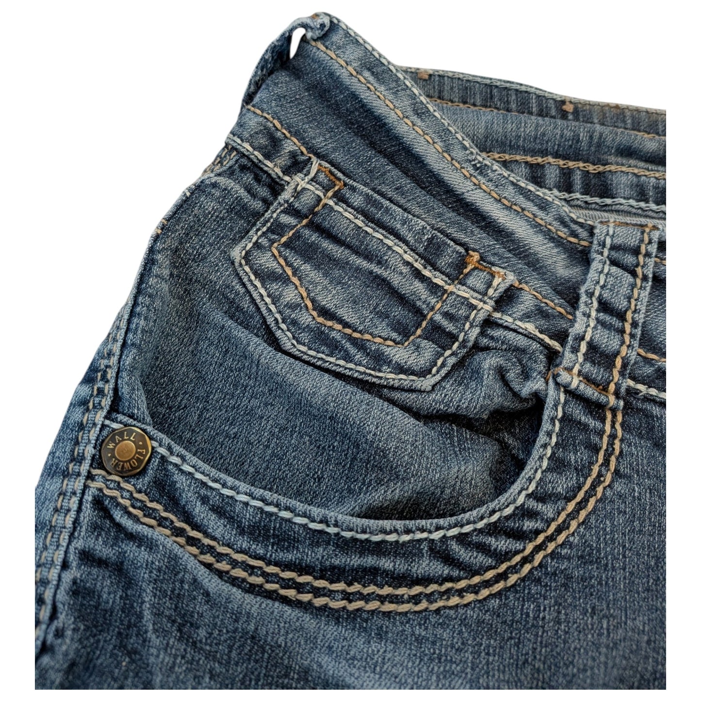 WallFlower Bootcut Stretch Jeans Damen Blau Gr. W33 / DE 42 Used Look