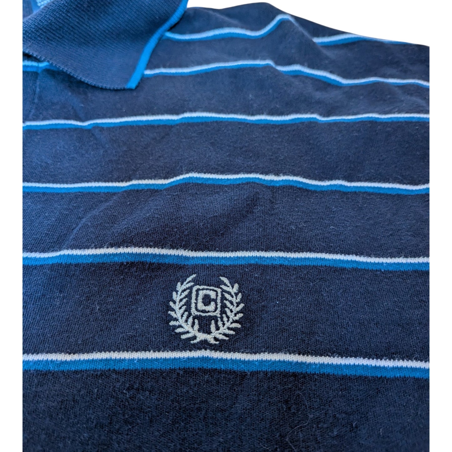 CHAPS Poloshirt Herren Gr. M Navy Blau Gestreift 100% Baumwolle Logo Preppy