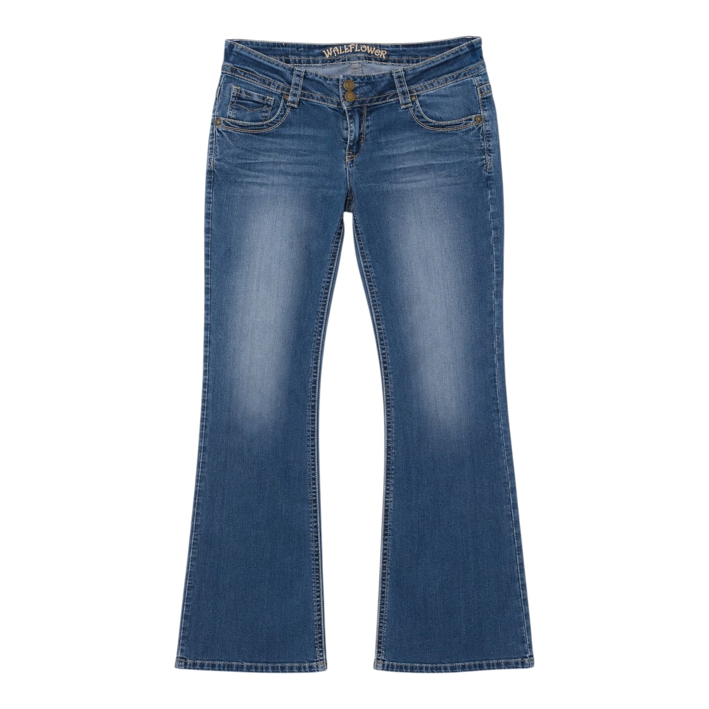 WallFlower Bootcut Stretch Jeans Damen Blau Gr. W33 / DE 42 Used Look