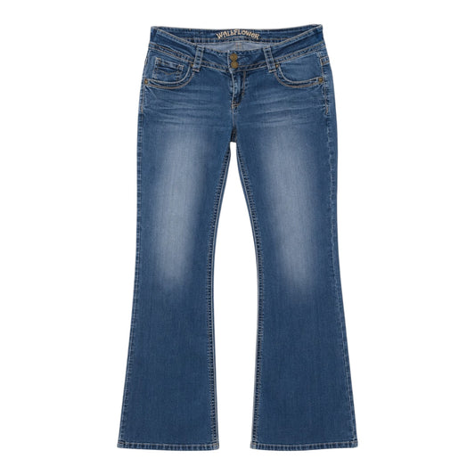 WallFlower Bootcut Stretch Jeans Damen Blau Gr. W33 / DE 42 Used Look
