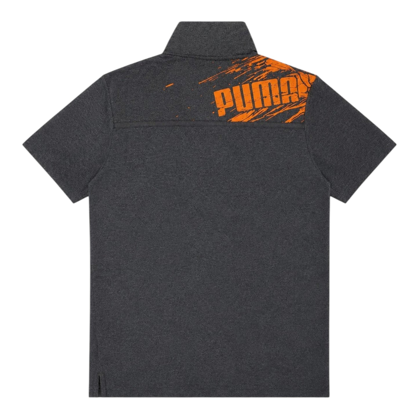 Puma Polo Shirt Grau Meliert Orange Logo Print Baumwolle Gr. S 44/46