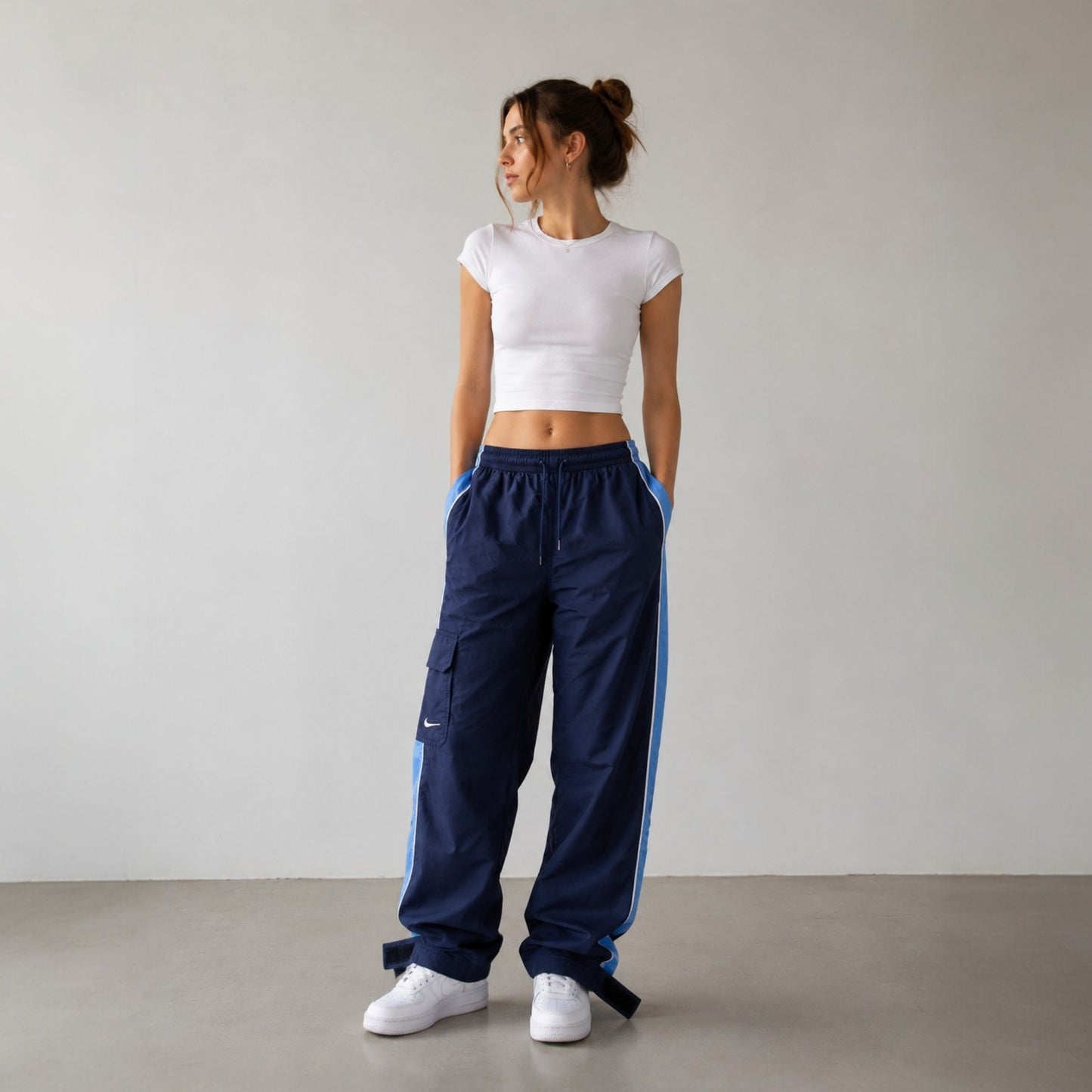 Vintage Nike Trackpants / Nylon Hose Navy Hellblau – Size L