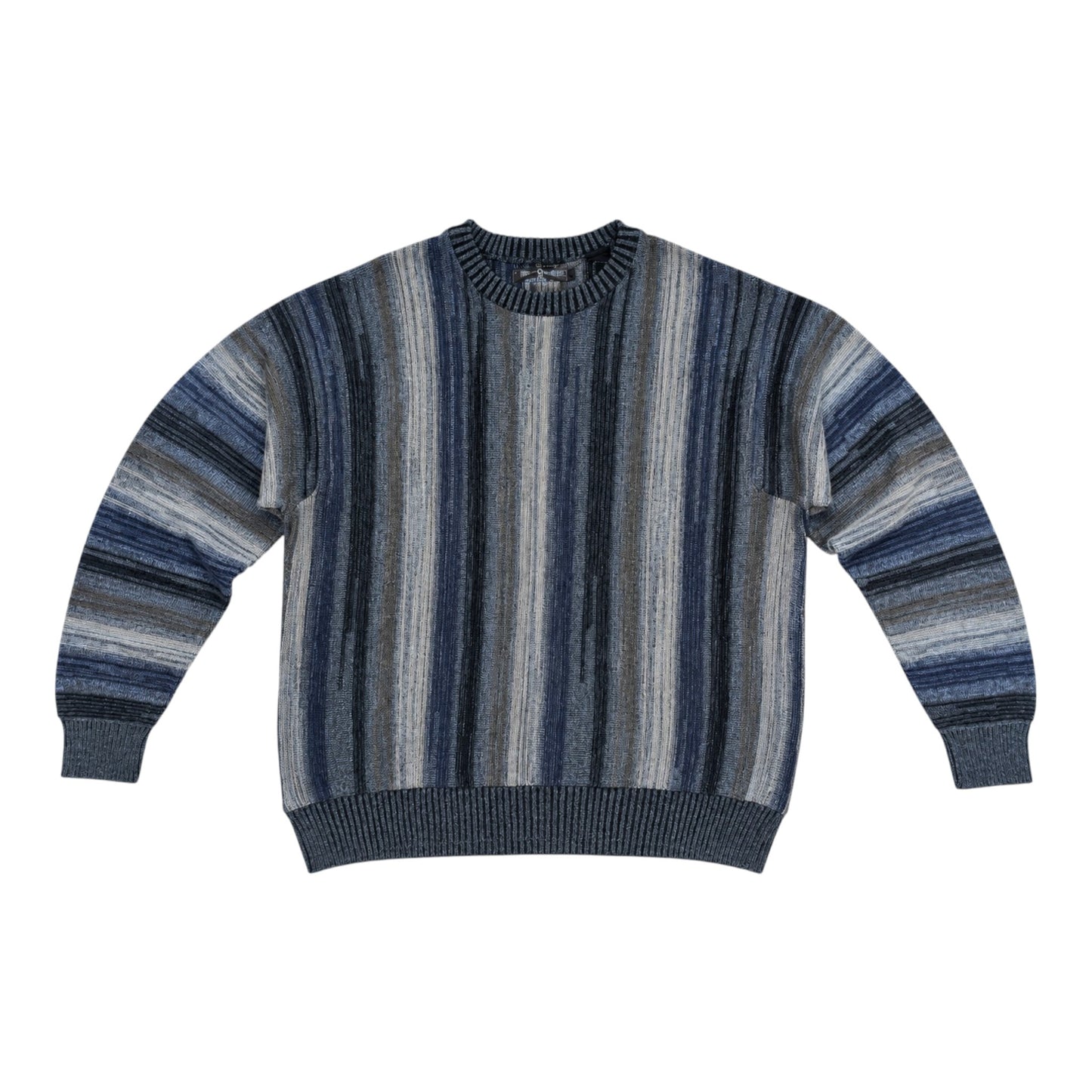 Leo Chevalier Design Vintage Strickpullover Wollmix Grau Blau L/G Made in Italy