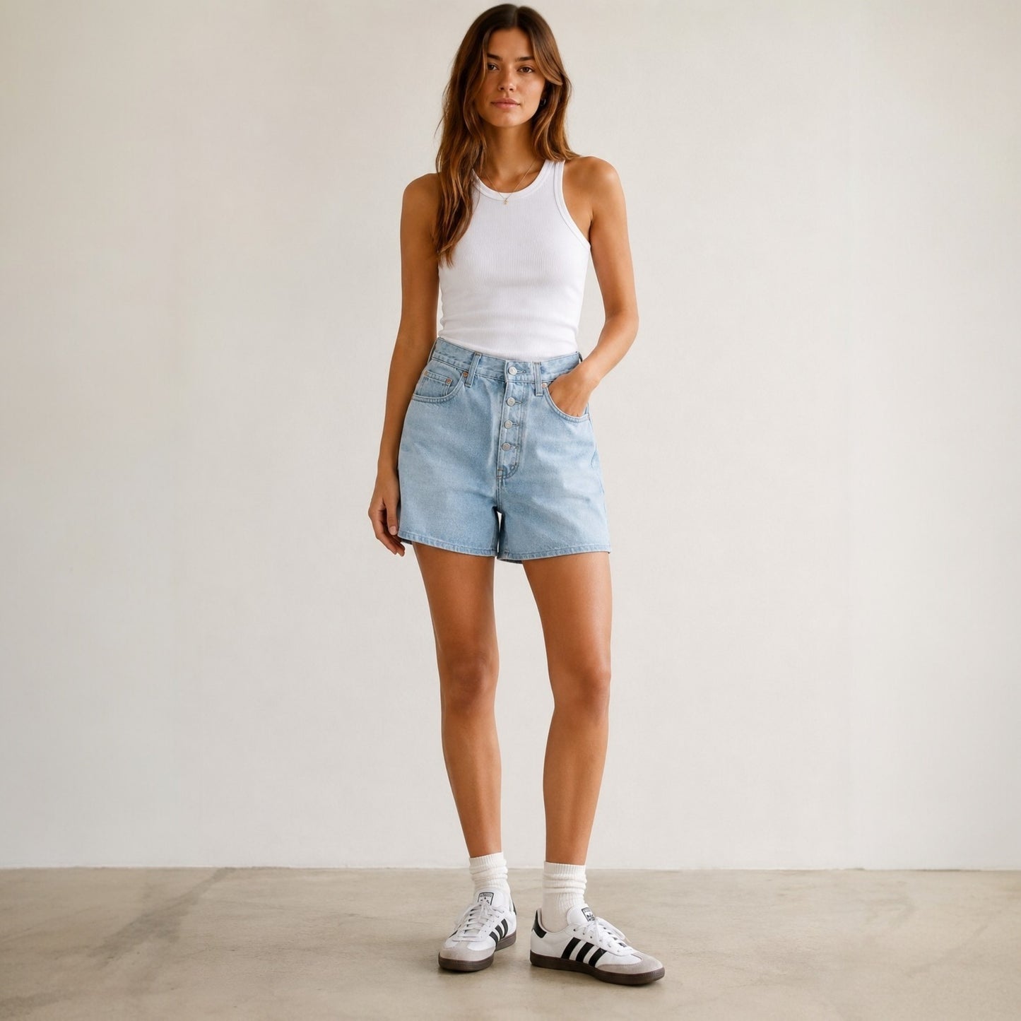 Levi’s Ribcage Straight Denim Shorts W28 Hellblau High Waist Damen