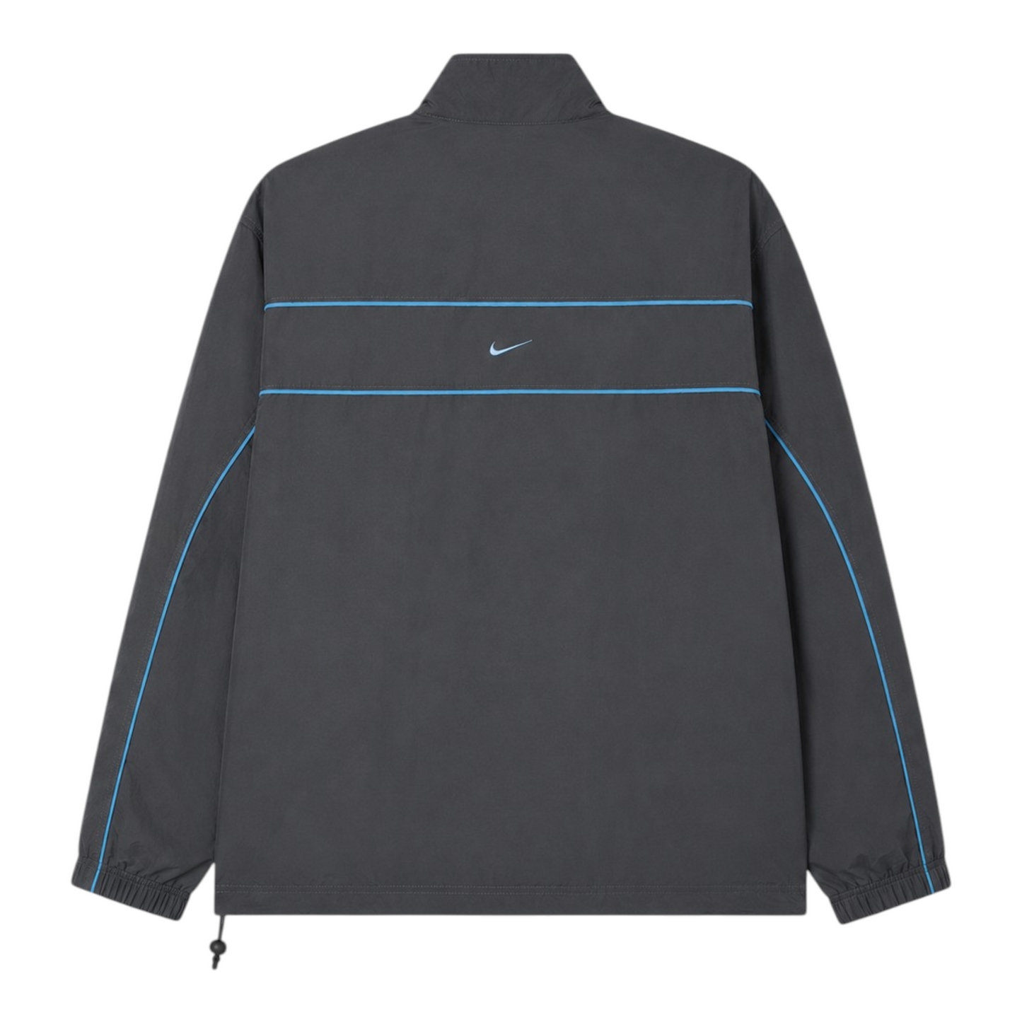 Vintage Nike Windbreaker Jacke Anthrazit Grau mit hellblauen Streifen und gesticktem Swoosh – Größe M